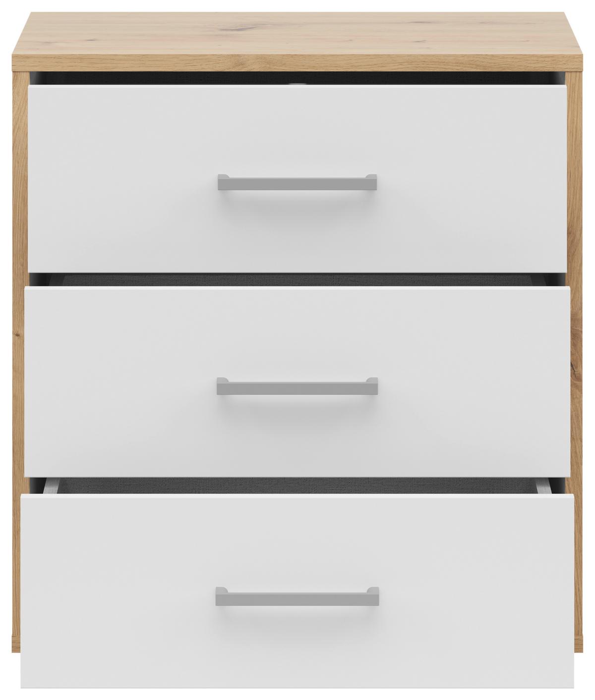 Nachtkästchen Smart 3 Eiche Artisan/Weiß H: 54 cm - Grauweiß/Schwarz, Basics, Holzwerkstoff (50/54/35cm)