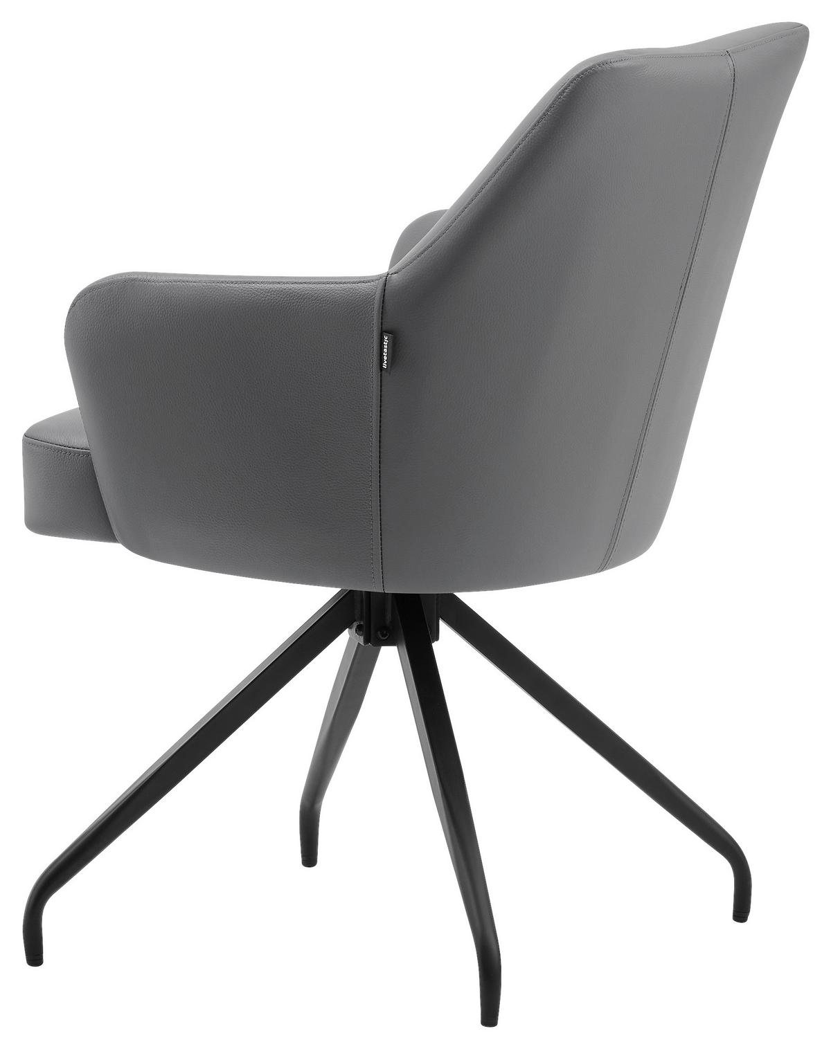 Armlehnstuhl Janette Grau/Schwarz B: 57,5 cm - Schwarz/Grau, MODERN, Leder/Holz (57,5/83,5/63cm) - Livetastic