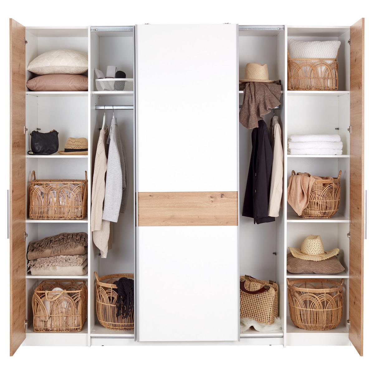 Drehtürenschrank B: 215 cm Fabio Weiß/Eiche Artisan Dekor - Weiß/Eiche Artisan, KONVENTIONELL, Holzwerkstoff (215/215/62cm)