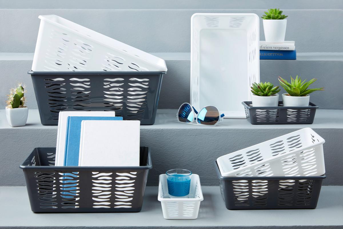 Aufbewahrungskorb L 36x25 cm Kunststoff Weiß oder Anthrazit - Anthrazit/Weiß, KONVENTIONELL, Kunststoff (36,4/25,4/14,5cm) - Homezone