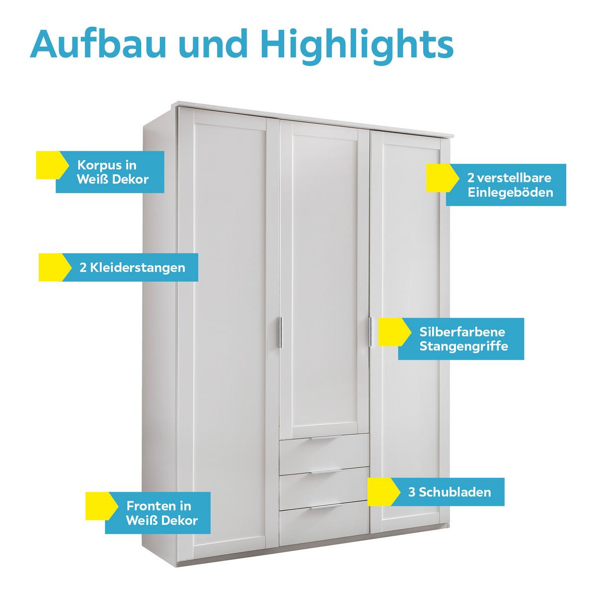 Drehtürenschrank Mit Laden 135cm Nadja, Weiß - KONVENTIONELL, Holzwerkstoff (135/210/58cm) - MID.YOU