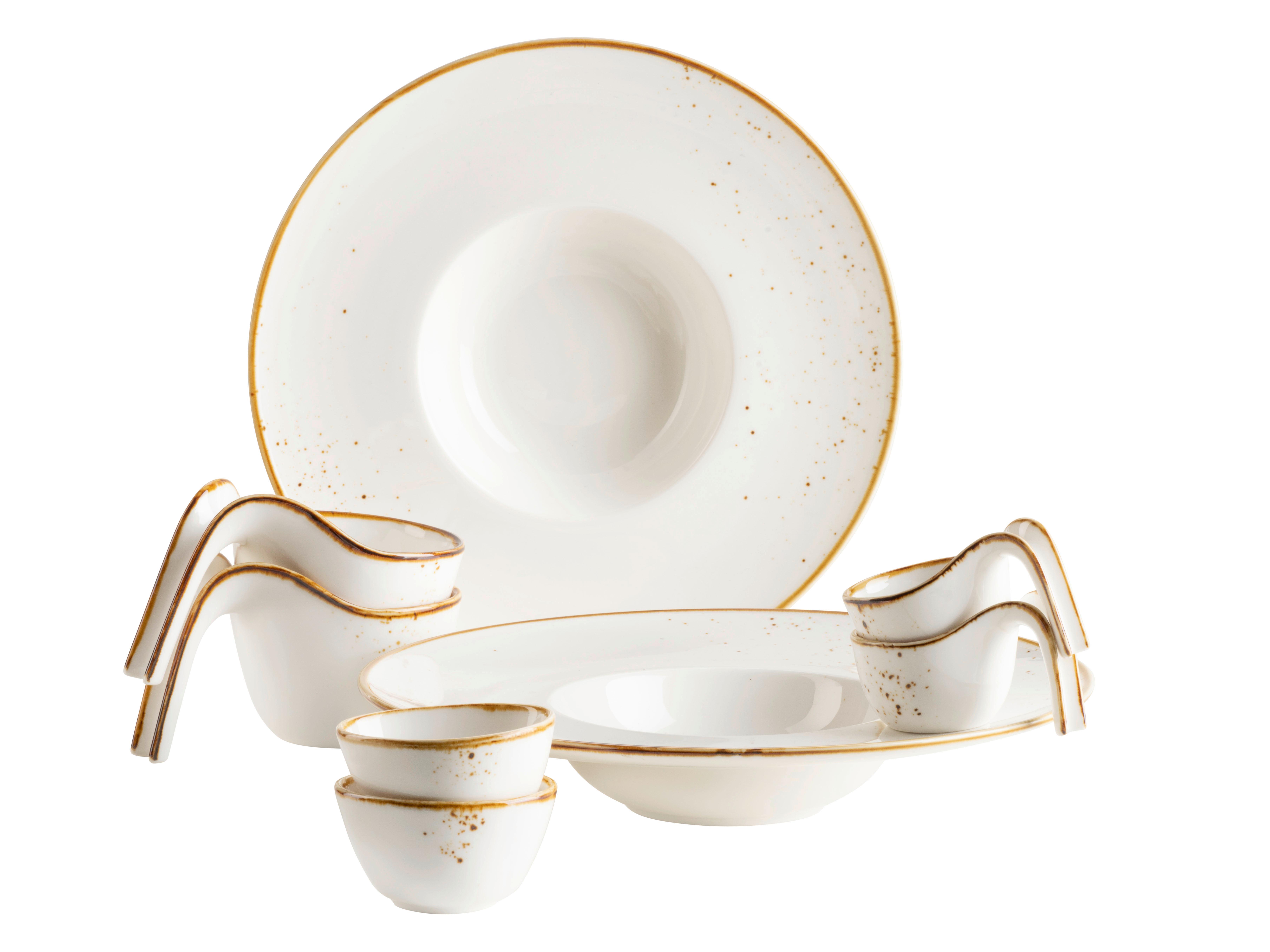 Kombiservice Pintar Weiß Hellbraun 8-Teilig - Hellbraun/Weiß, Basics, Keramik - Mäser