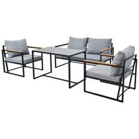Loungegarnitur 4--Teilig. Messina Metall/Holz/Glas mit Kissen - Schwarz/Grau, MODERN, Glas/Holz - Beldano