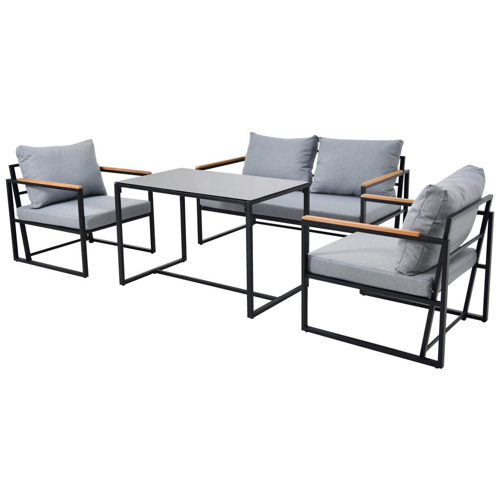Loungegarnitur 4-Tlg. Messina Metall/Holz/Glas mit Kissen
