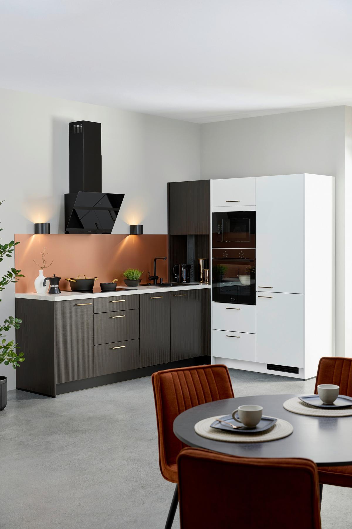 Eckküche Star/stripe - Weiß Hochglanz/Dunkelbraun, Design, Holzwerkstoff (266,6/188,3cm) - Express-Kuechen