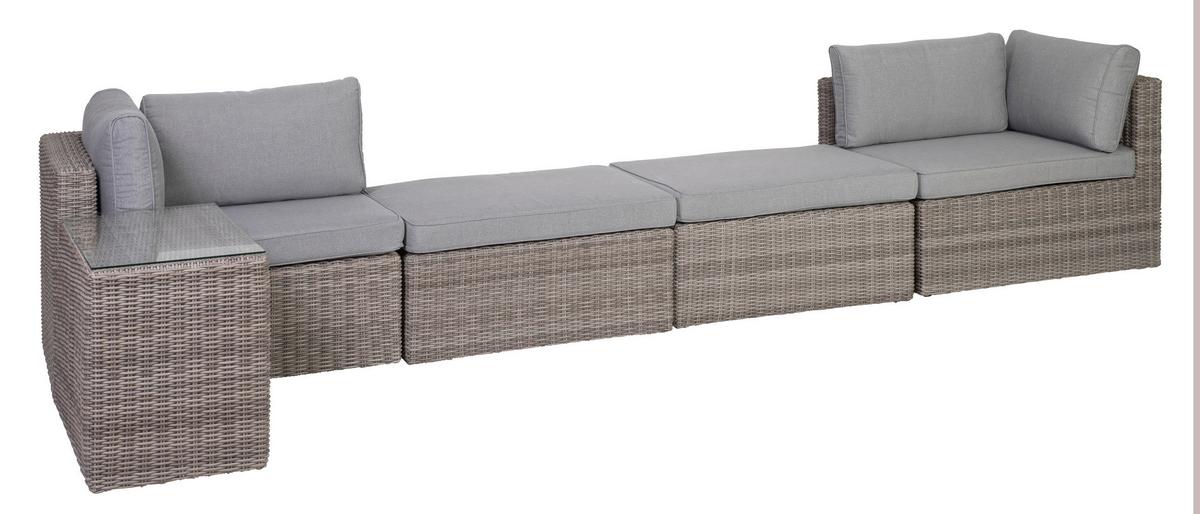 Loungegarnitur 5-tlg Palma Aus Kunststoff Mit Kissen - Grau, Basics, Glas/Textil (93/65/71cm) - Gardenson