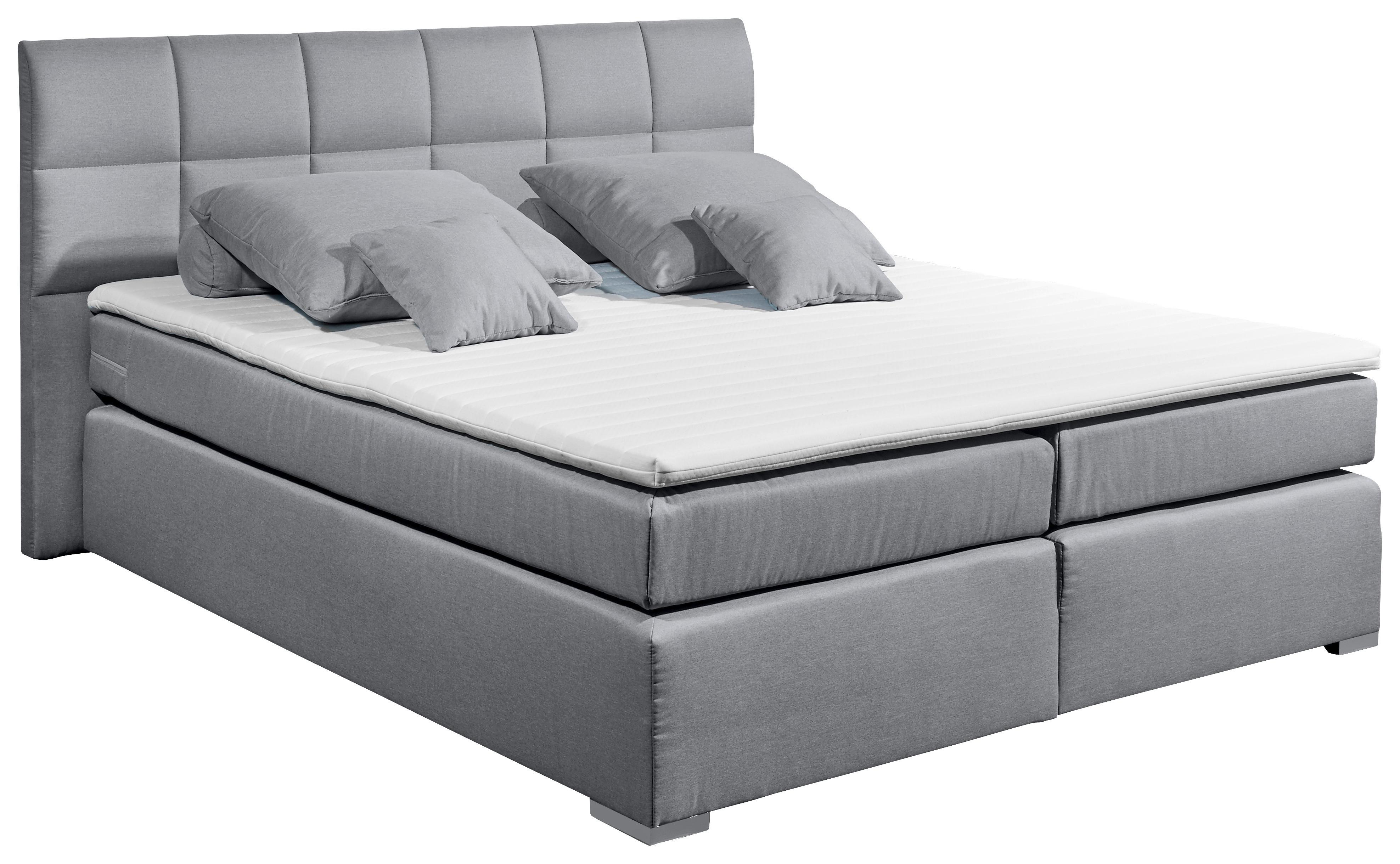 Boxspringbett Mit Topper 160x200cm Ravello, Grau - Silberfarben/Grau, MODERN, Textil (160/200cm) - MID.YOU