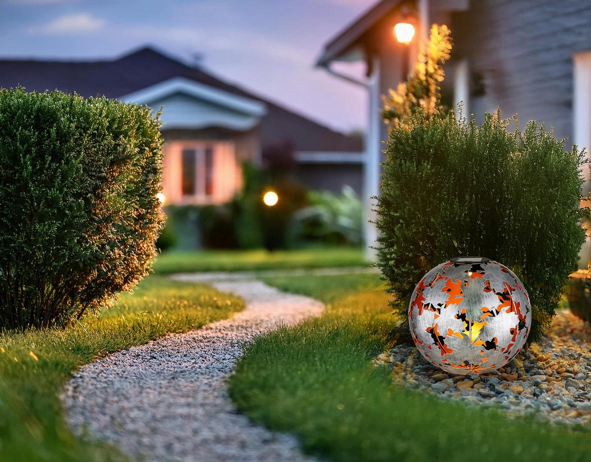 Solarleuchte 3000k, Warmweiß - Silberfarben/Schwarz, Design, Metall (27/37cm) - Globo