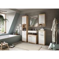 Badezimmer Lambada Eiche Dekor/weiß B: 134 Cm - Weiß Hochglanz/Silberfarben, MODERN, Glas/Holzwerkstoff (134cm) - MID.YOU