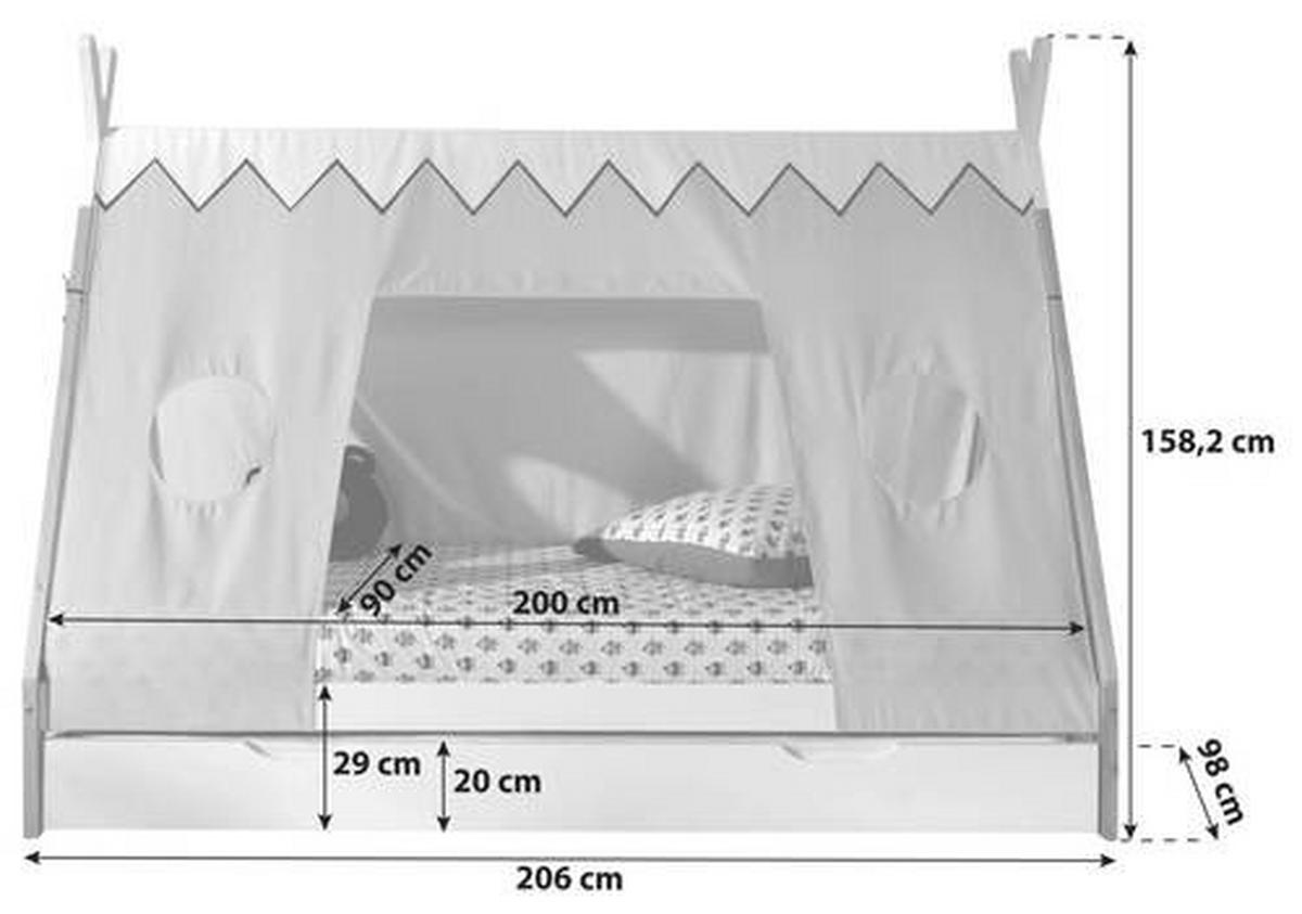 Hausbett Tipi Weiß Lackiert 90x200cm - Weiß/Kieferfarben, MODERN, Holz/Holzwerkstoff (90/200cm) - MID.YOU