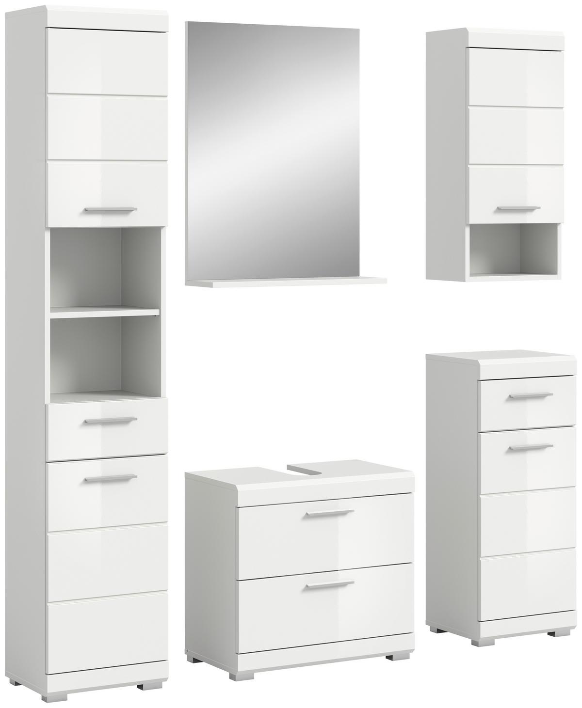 Badezimmer Scout Weiß B: 134 Cm - Weiß Hochglanz/Silberfarben, MODERN, Glas/Holzwerkstoff (134cm) - MID.YOU