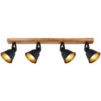Strahler Günther 4-flammig Berstellbar L: 82 Cm - Goldfarben/Schwarz, Natur, Holz/Metall (82/24cm) - Globo