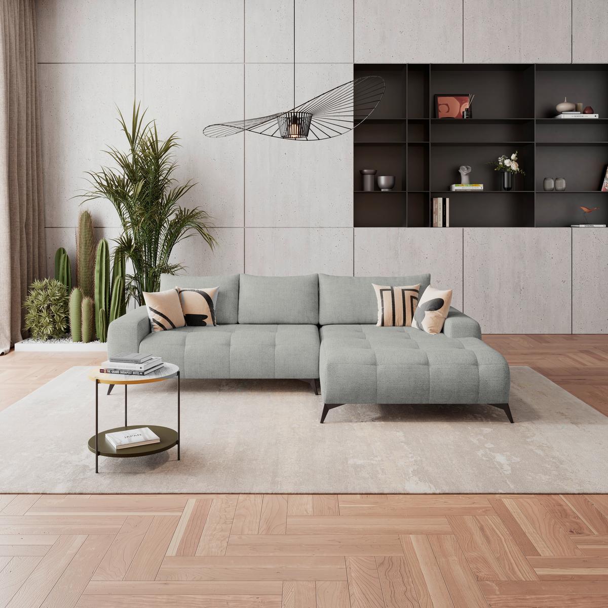 Ecksofa mit Schlaffunktion & Bettkasten Mauro Hellgrau - Hellgrau/Schwarz, Trend, Textil (290/175cm) - Luca Bessoni