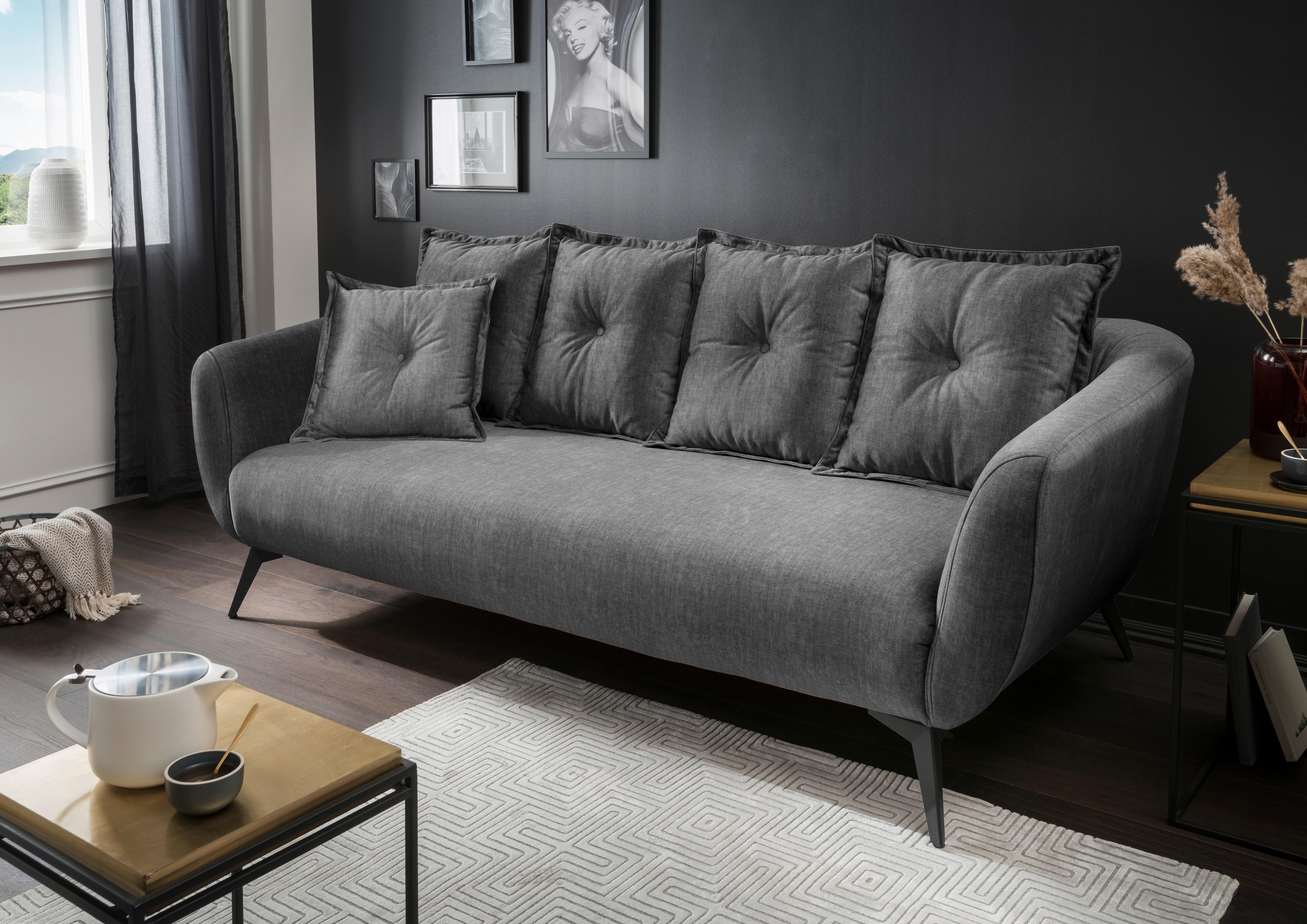 3-Sitzer-Sofa Baggio Mit Kissen Grau B: 236 cm - Schwarz/Grau, MODERN, Holz/Textil (236/94/103cm) - Livetastic