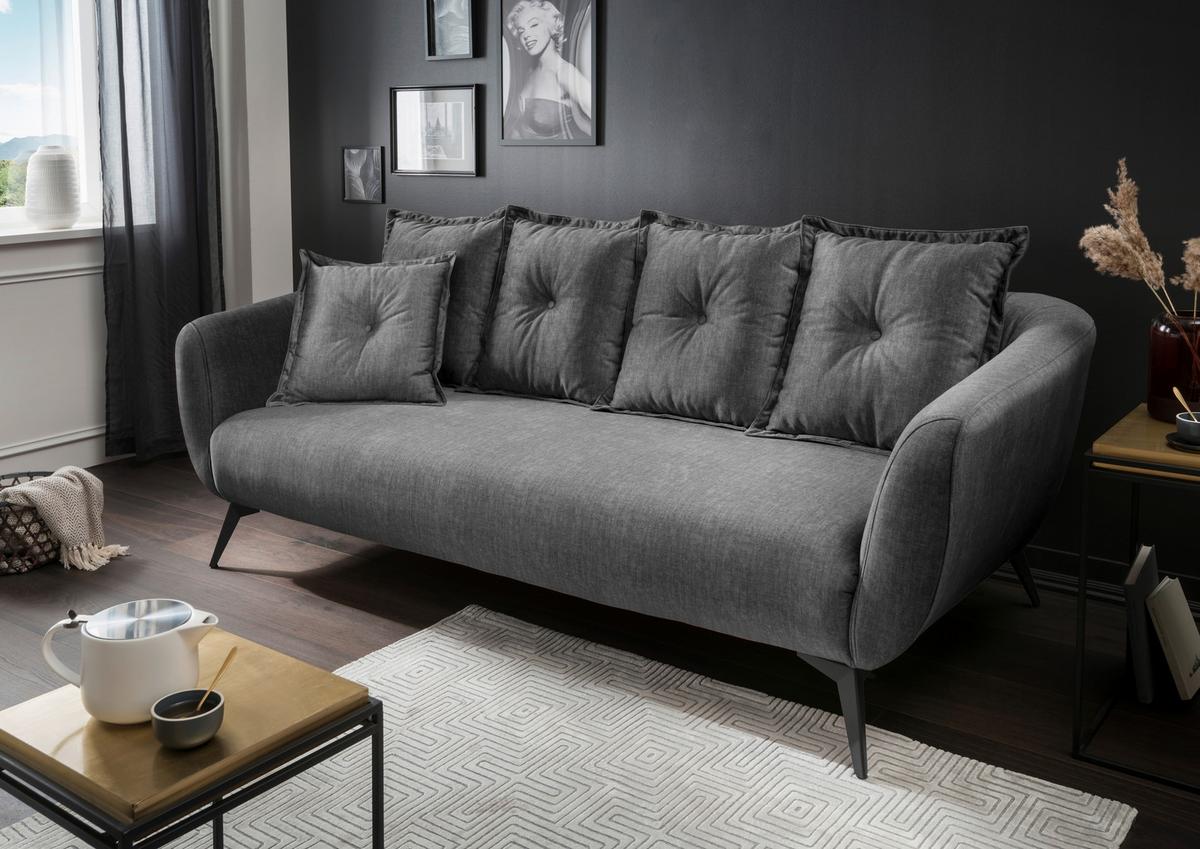 3-Sitzer-Sofa Baggio Mit Kissen Grau B: 236 cm - Schwarz/Grau, MODERN, Holz/Textil (236/94/103cm) - Livetastic