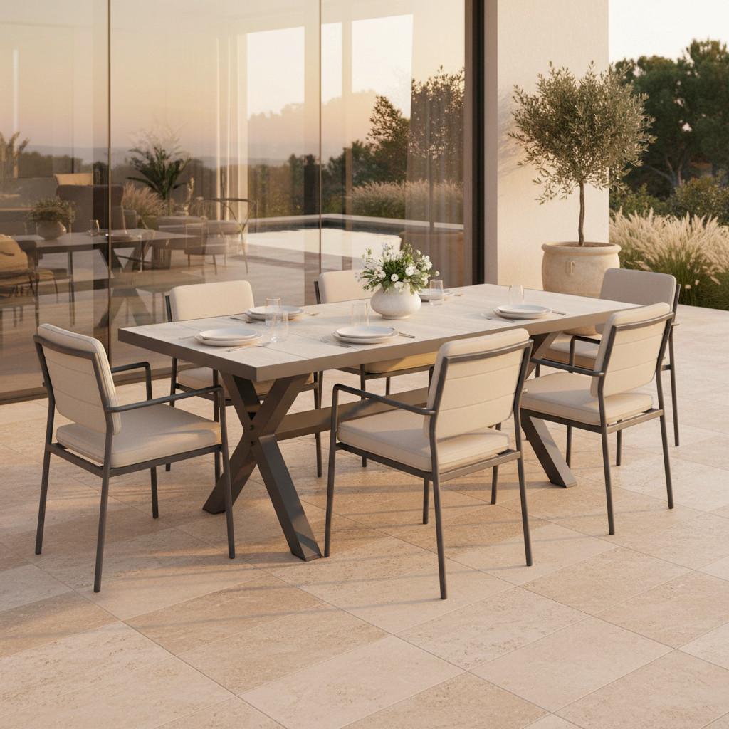 Zahradní stůl FLEUR - barvy dubu/tmavě šedá, Moderní, kov/keramika (180/75/90,5cm) - Bessagi Garden