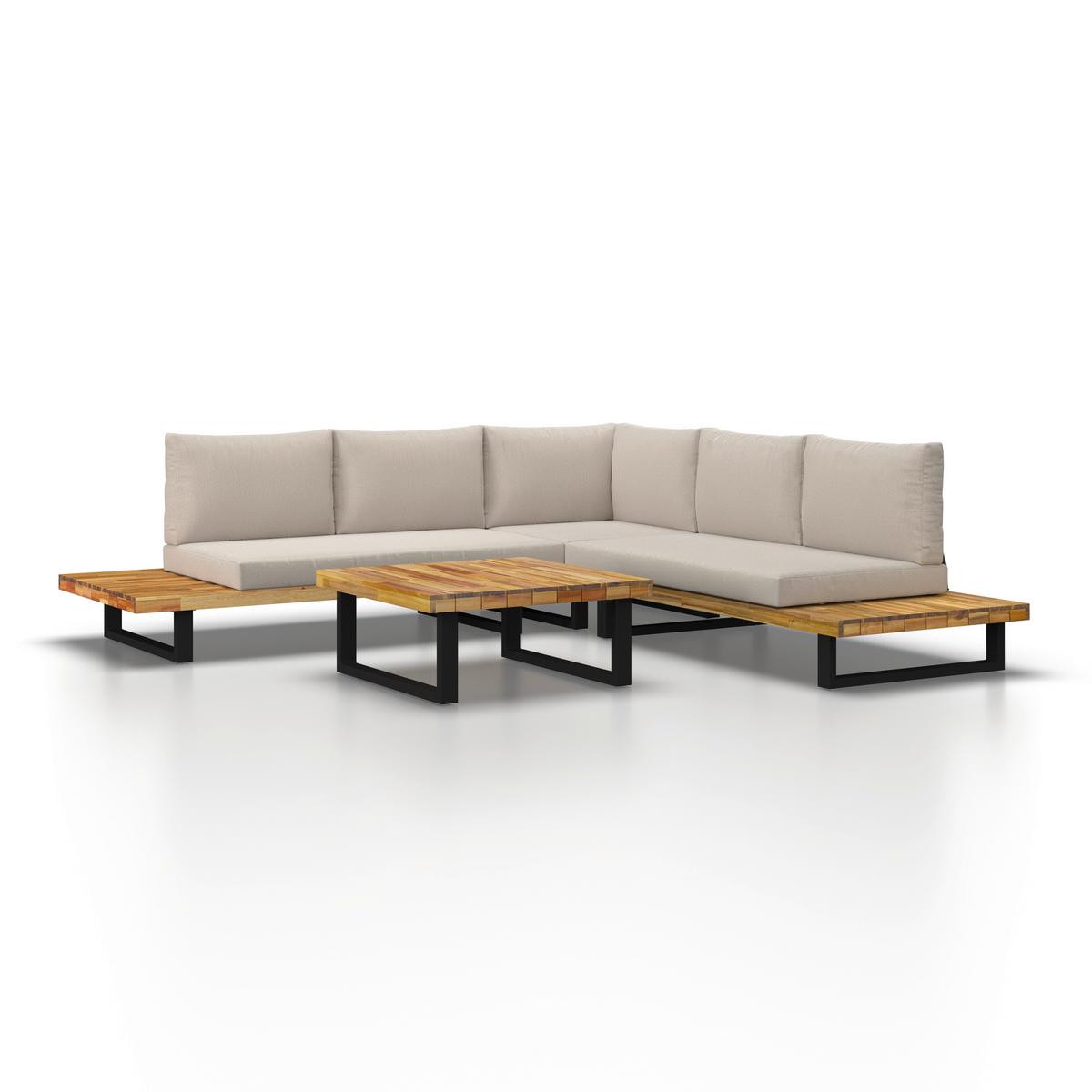 TERASOVÁ SEDACÍ SOUPRAVA CRISTINA - černá/krémová, Moderní, kov/dřevo (254/78/82cm) - Bessagi Garden