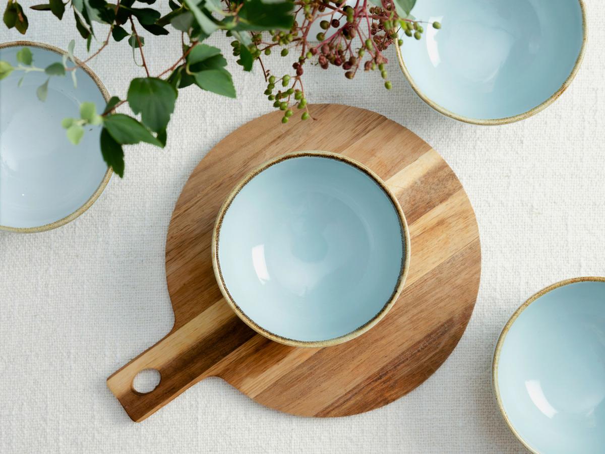 SADA MISEK NA OMÁČKU NATURE COLLECTION - pastelově modrá, Trend, keramika (11,5cm) - Creatable