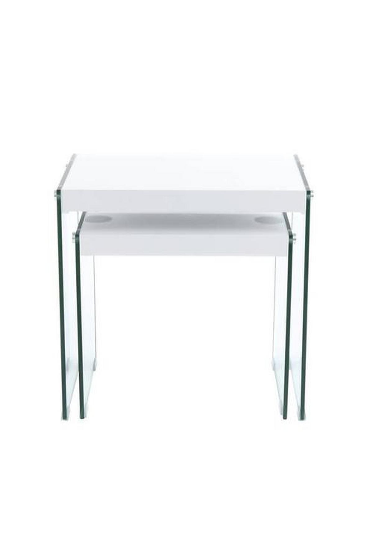 Beistelltisch 2-teilig Elementary Glas Weiß - Klar/Weiß, Basics, Glas/Holzwerkstoff - Kayoom
