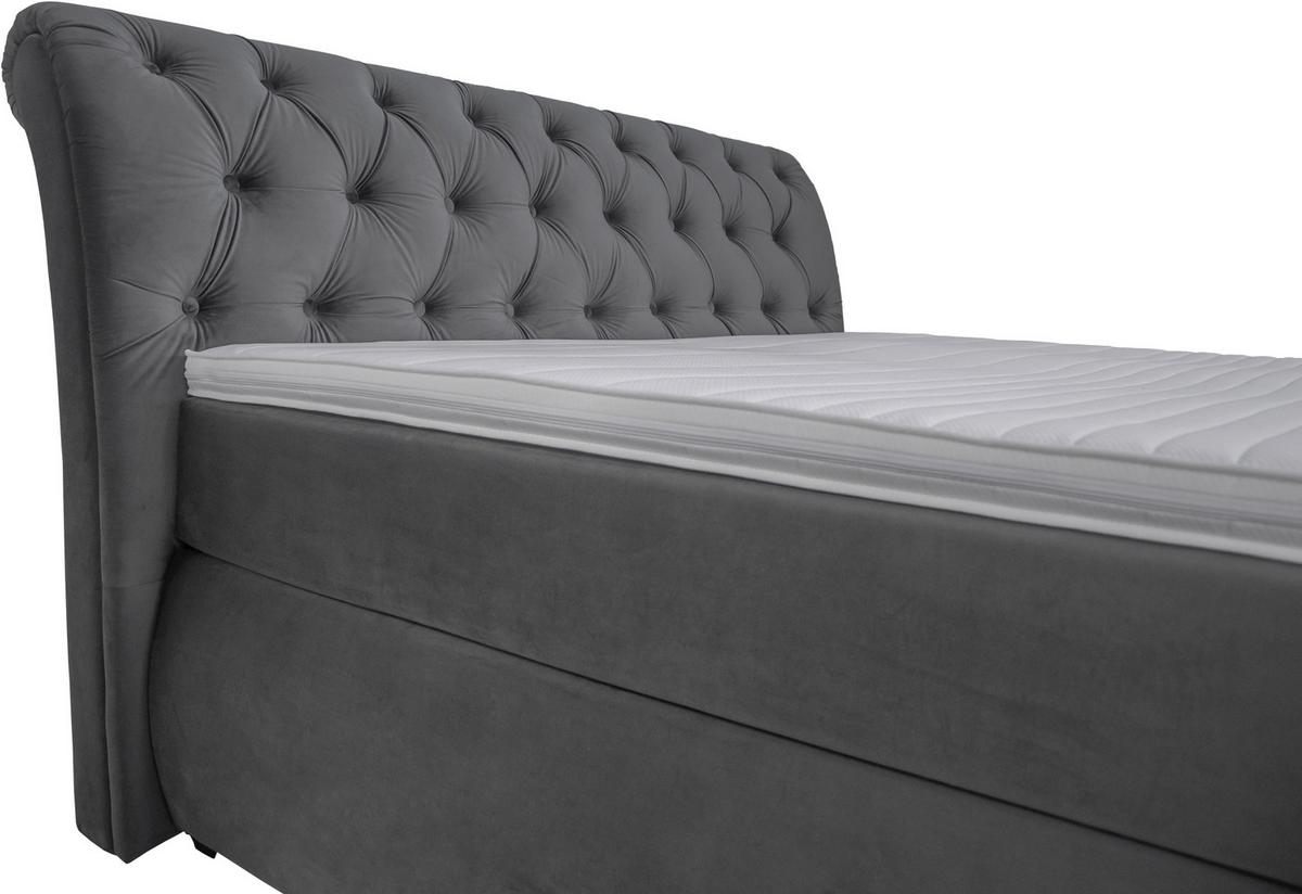 Boxbett Mit Topper 180x200 Cm Agnes - Chromfarben/Anthrazit, Basics, Textil (180/200cm)