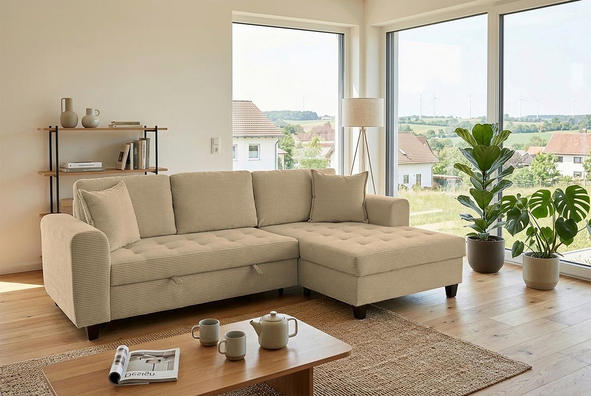 Ecksofa Moritz Karamell S: ca. 265x155 cm - Beige, Trend, Textil (265/155cm)