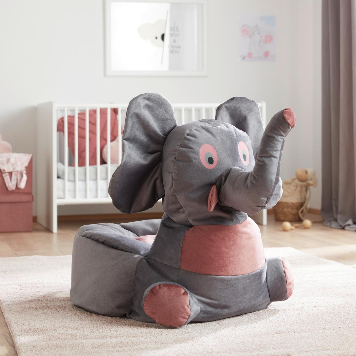 Dětský sedací vak ELEPHANT - šedá/růžová, textil (55/80/75cm) - Modern Living