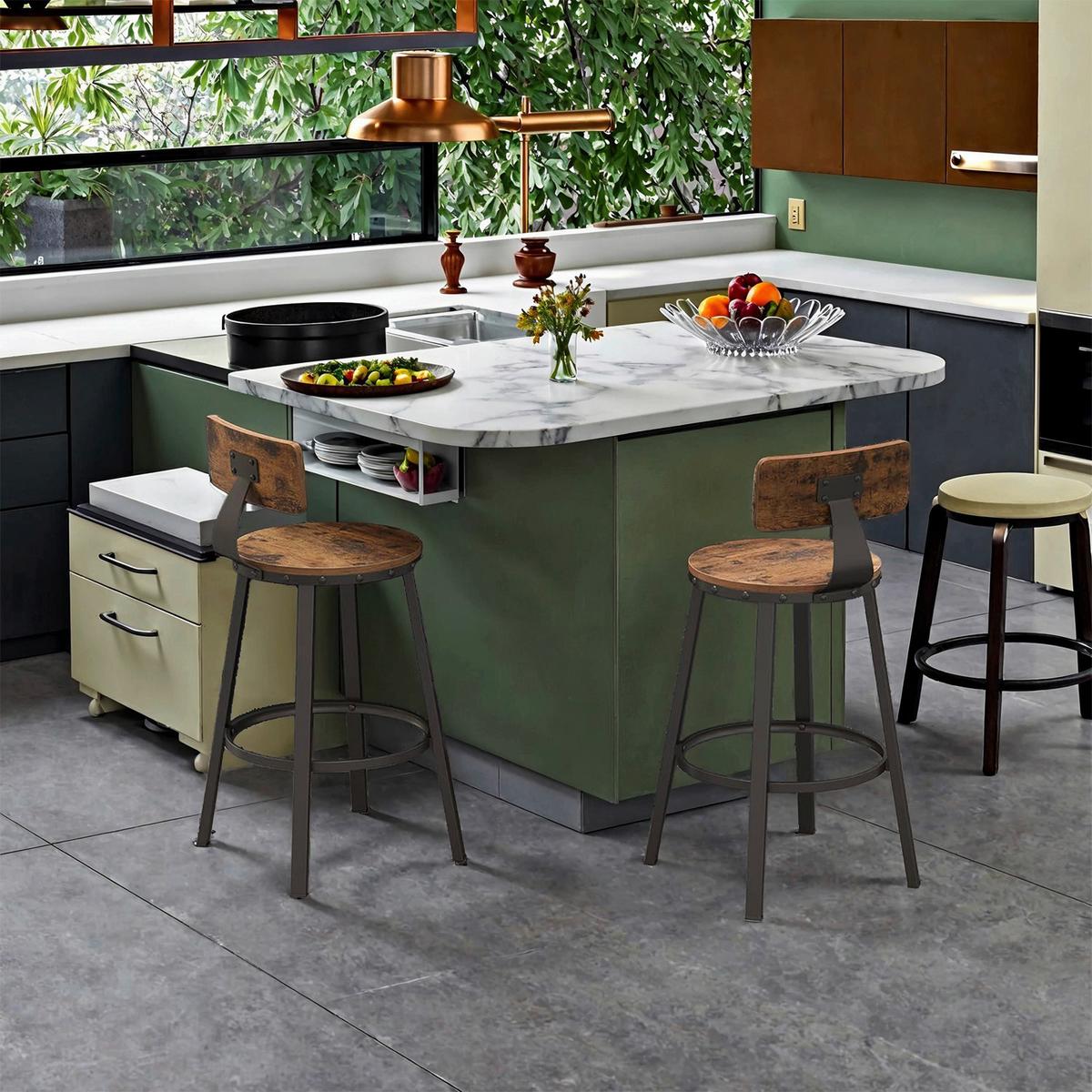 Barhocker-Set Bar Stool - Dunkelbraun/Schwarz, MODERN, Holzwerkstoff/Metall (51,5/88,5/51,5cm) - MID.YOU