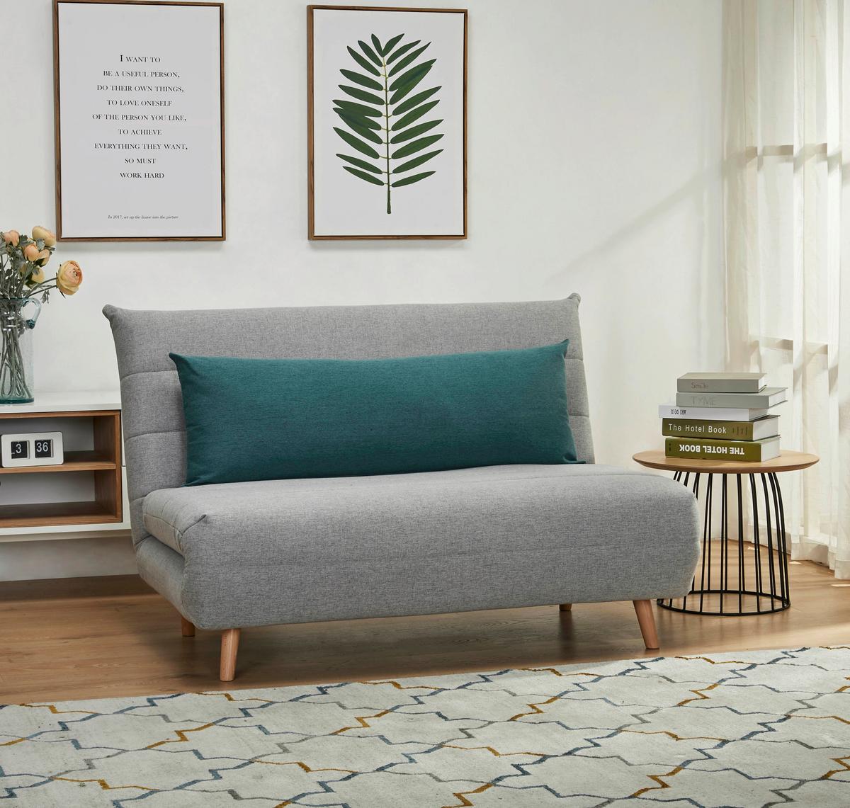 Rozkládací pohovka s polštářem SIMON šedá - šedá/modrá, Moderní, dřevo/textil (125/84/91cm) - Ondega