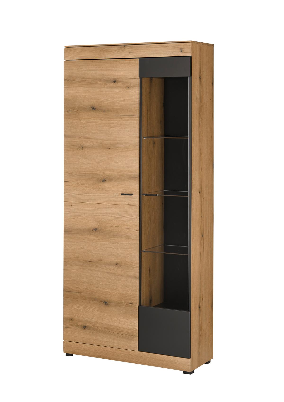 Vitrine Soleto Graphit-/Eichefarben B: 90cm - Eichefarben/Schwarz, Design, Holzwerkstoff (90/201/35cm) - MID.YOU