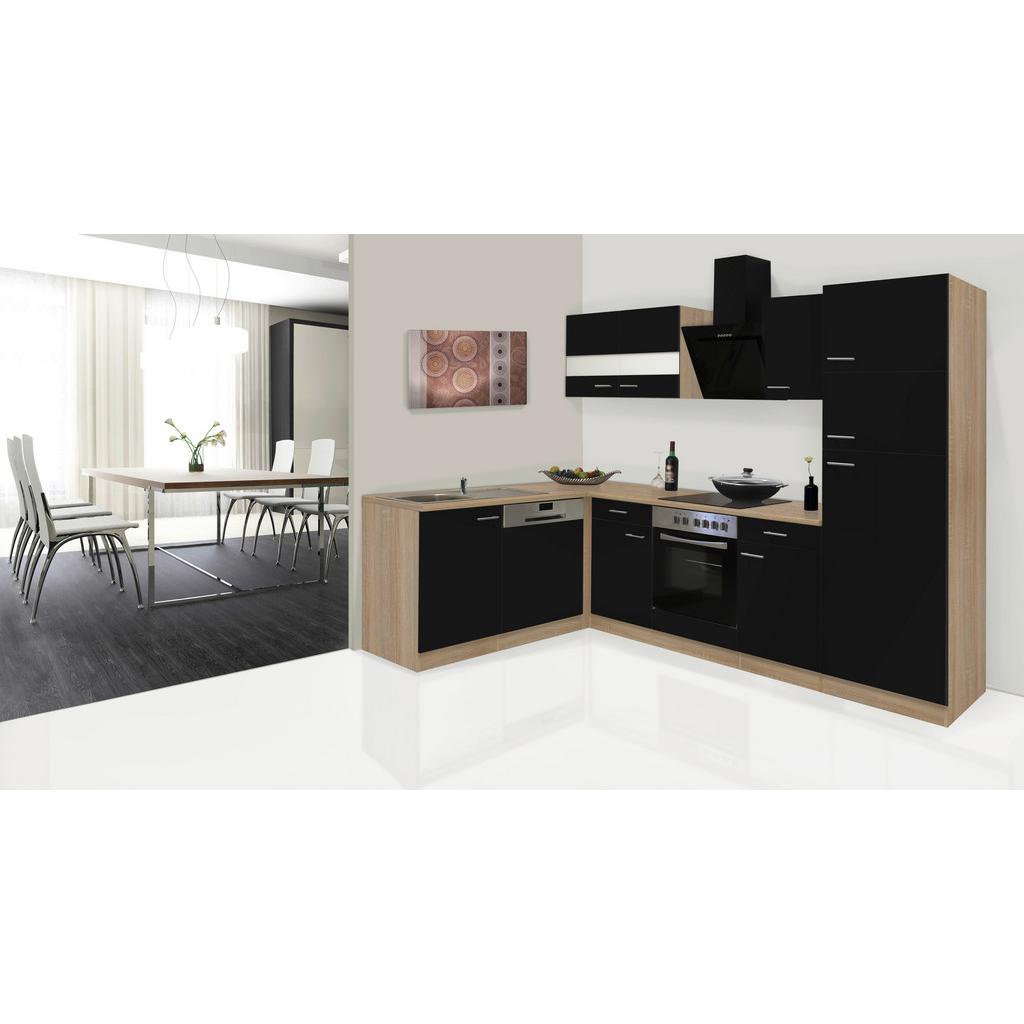 Eckküche Economy m. Geräten 172x280 cm Schwarz/Eiche Dekor