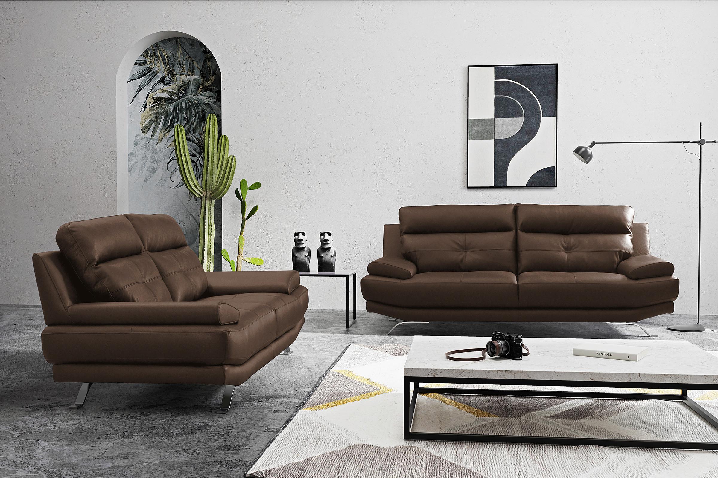 3-Sitzer-Sofa Derby Echtleder braun B: 225 cm - Chromfarben/Braun, Design, Leder (225/92/99cm) - Livetastic