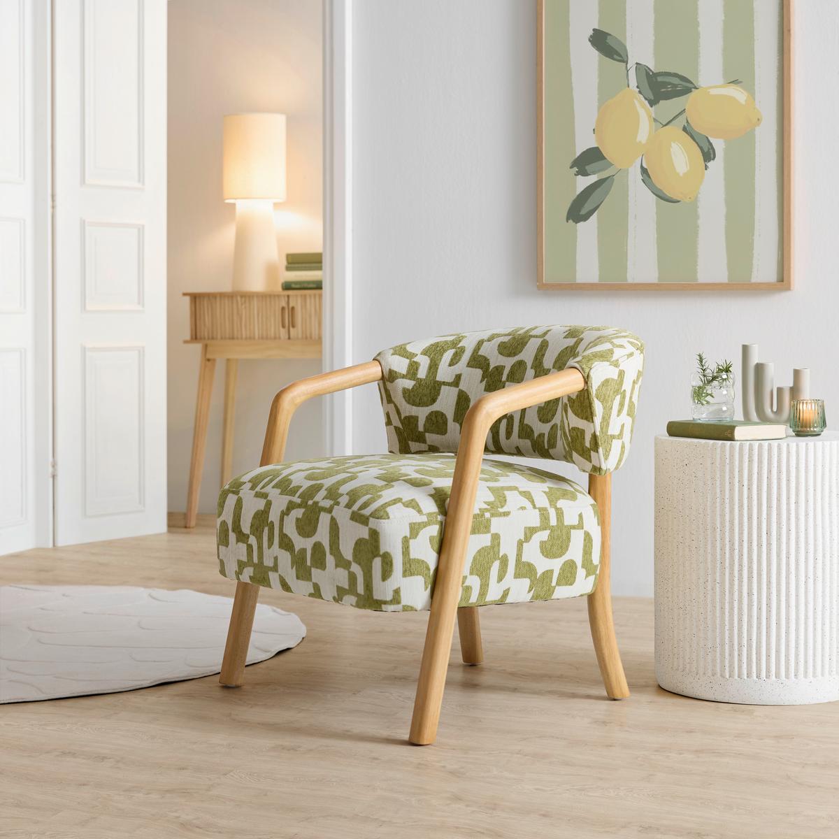 Židle s područkami JORIS, zelená/přírodní žinylka - zelená/přírodní barvy, Lifestyle, dřevo/textil (71/67/71cm) - Mömax