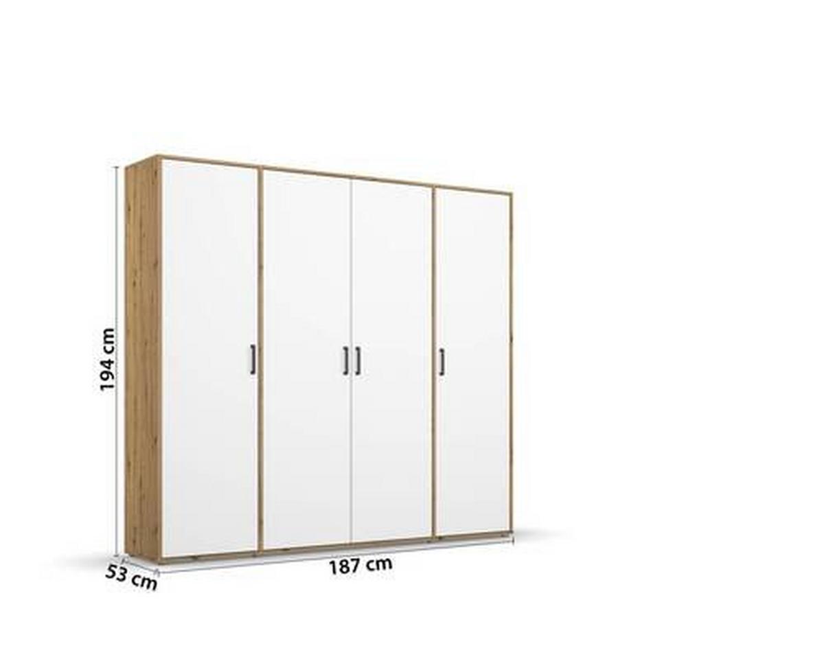 Drehtürenschrank Voyager 187 Cm Eiche Artisan,weiß - Weiß/Eiche Artisan, MODERN, Holzwerkstoff (187/194/53cm) - Rauch Möbel