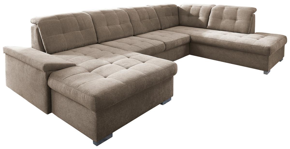 Wohnlandschaft Zira Mit Schlaffunktion Taupe - Taupe/Chromfarben, Design, Textil (169/330/212cm) - Livetastic