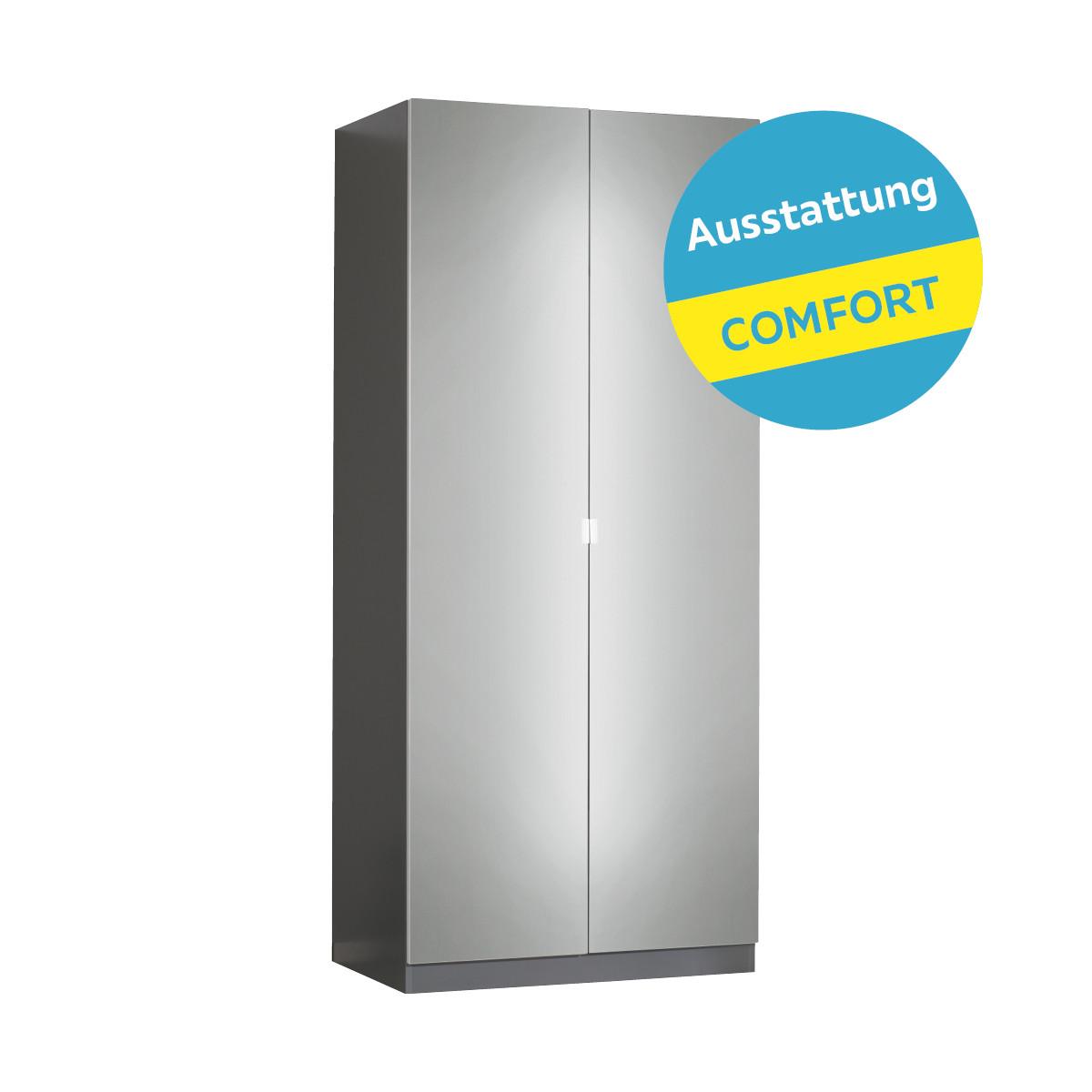 Drehtürenschrank mit Spiegel 91,1cm Unit Anthrazit - Anthrazit, MODERN, Holzwerkstoff (91,1/210/58,3cm) - Ondega