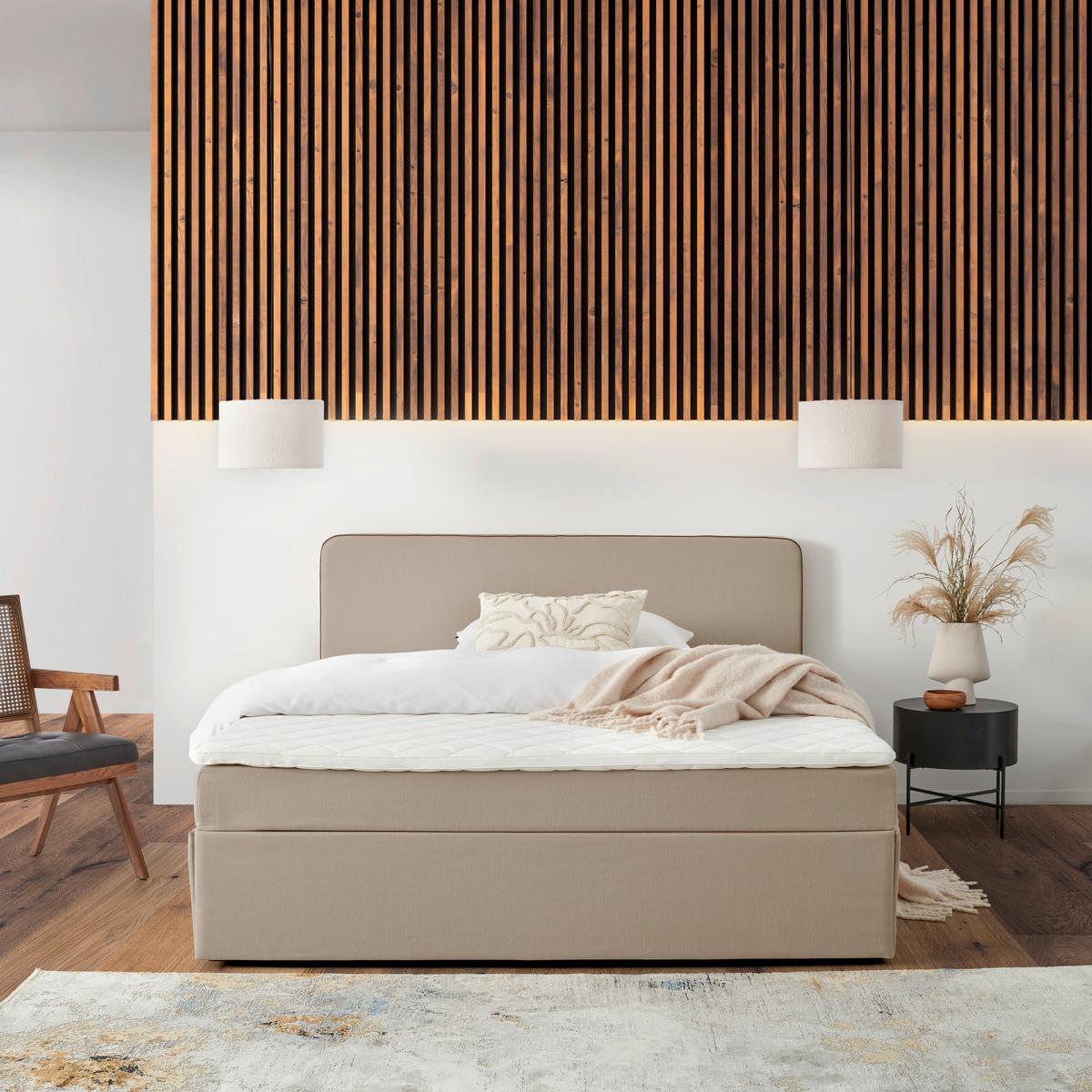 Boxbett Mit Topper 160x200 Cm Anton Beige - Beige, KONVENTIONELL, Holz/Textil (160/200cm) - P & B