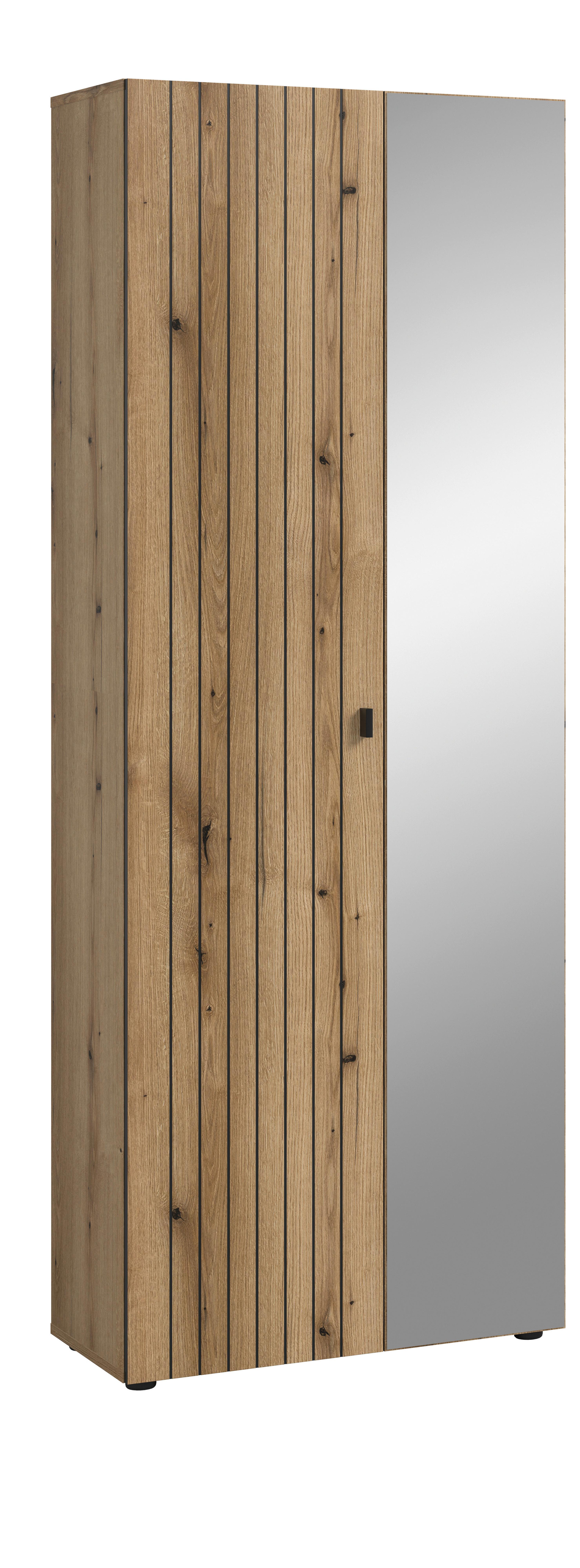 Garderobenschrank Station Eiche Dekor B: 70cm - Eichefarben/Schwarz, Design, Holzwerkstoff (70/192/37cm) - MID.YOU