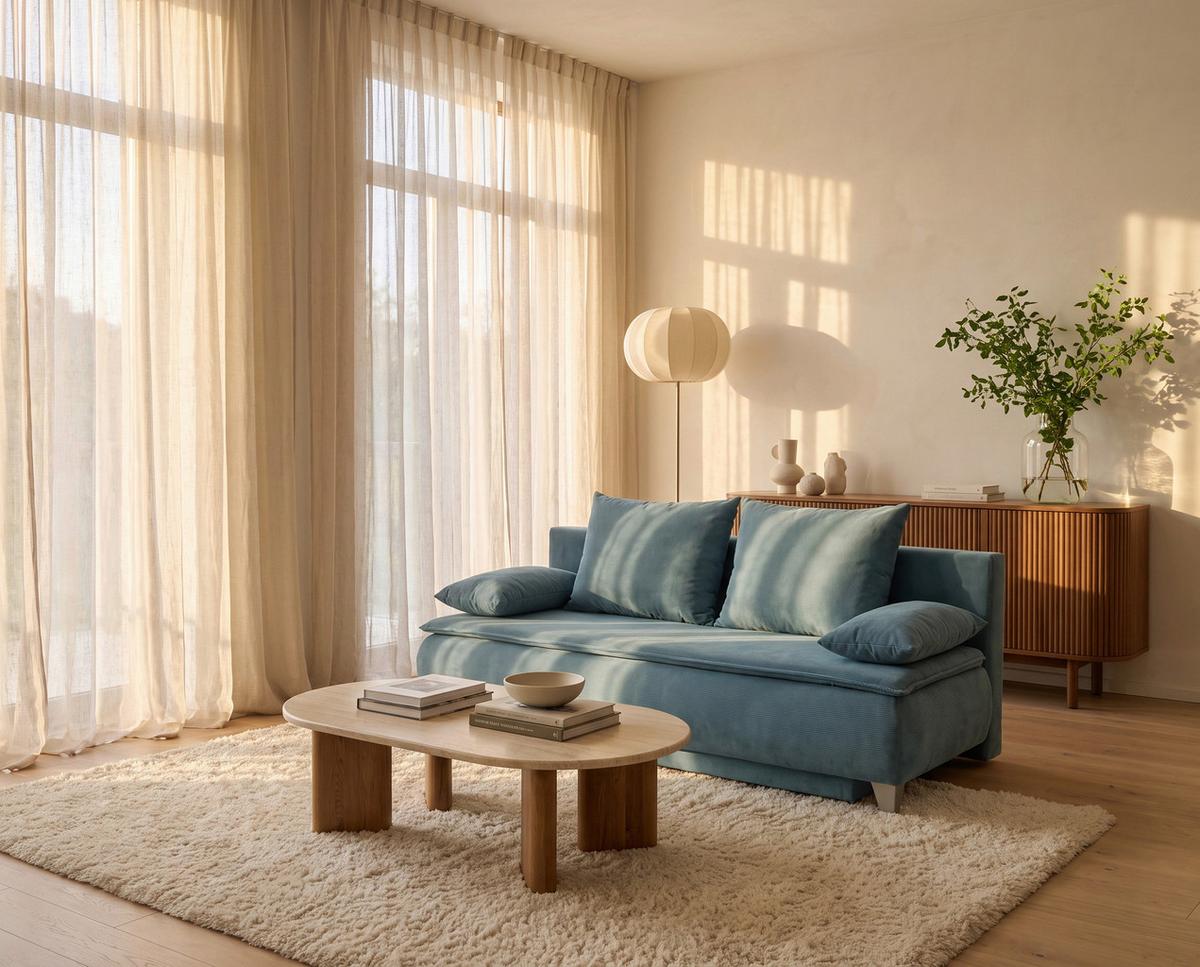 Boxspringová pohovka MONA LUX, azurově modrý manšestr - azurová modrá, Moderní, textil (208/100/106cm) - Mömax