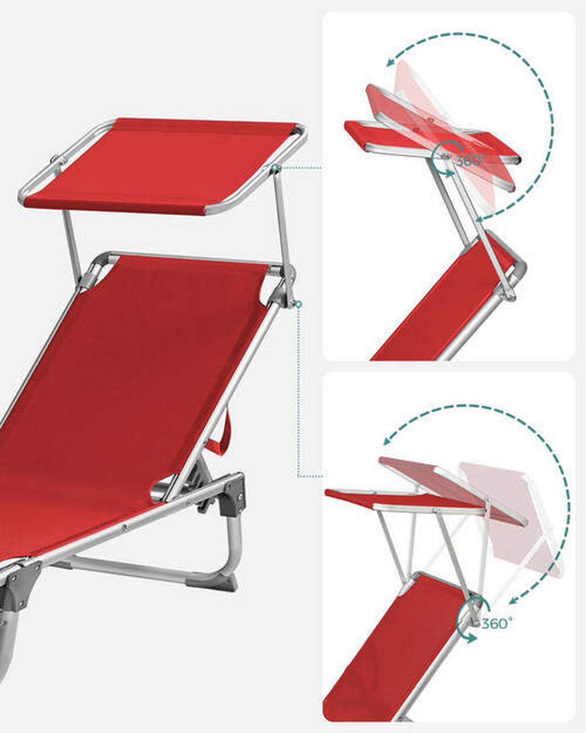 Gartenliege Rot Alufarben Inkl. Sonnendach, B: 55 Cm - Rot/Alufarben, MODERN, Textil/Metall (55/31/193cm) - Modante