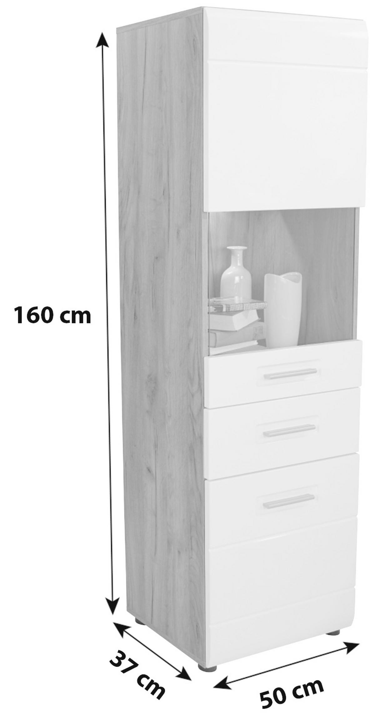 Vitrin Avensis New - tölgyfa/fehér, Konventionell, faalapú anyag/Üveg (50/160/37,1cm) - Luca Bessoni