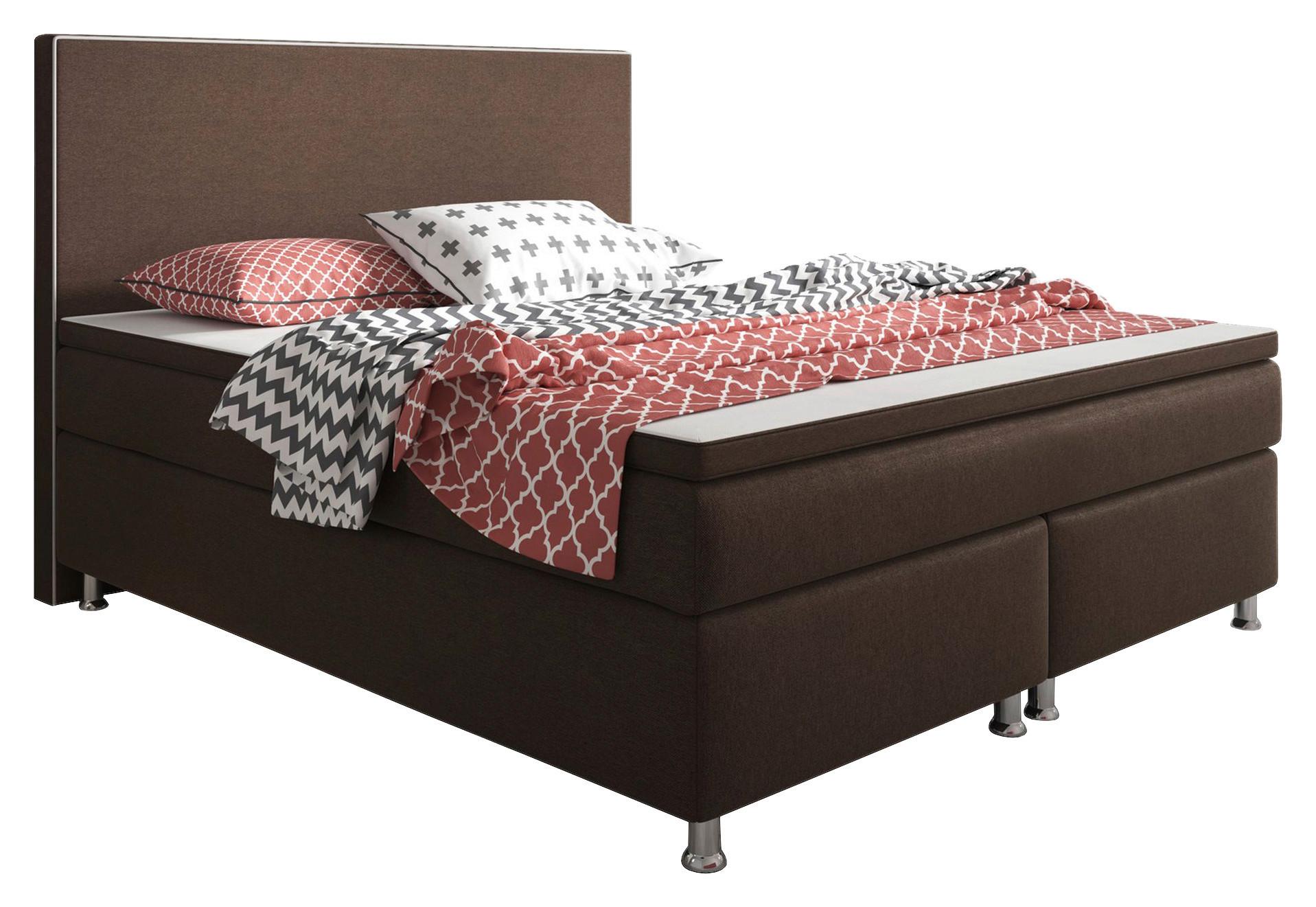 Boxspringbett Mit Topper 180x200 Cm King Size - Silberfarben/Braun, KONVENTIONELL, Textil (180/115/210cm) - MID.YOU
