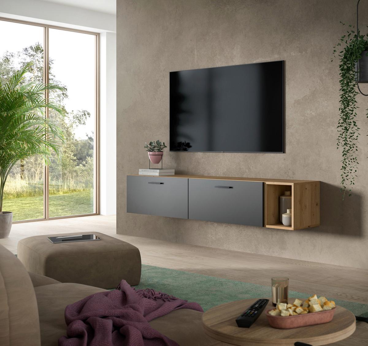 Wohwand, The One Grau/artisan Eiche Dekor - Schwarz/Eiche Artisan, Trend, Holzwerkstoff (75/75/34cm)