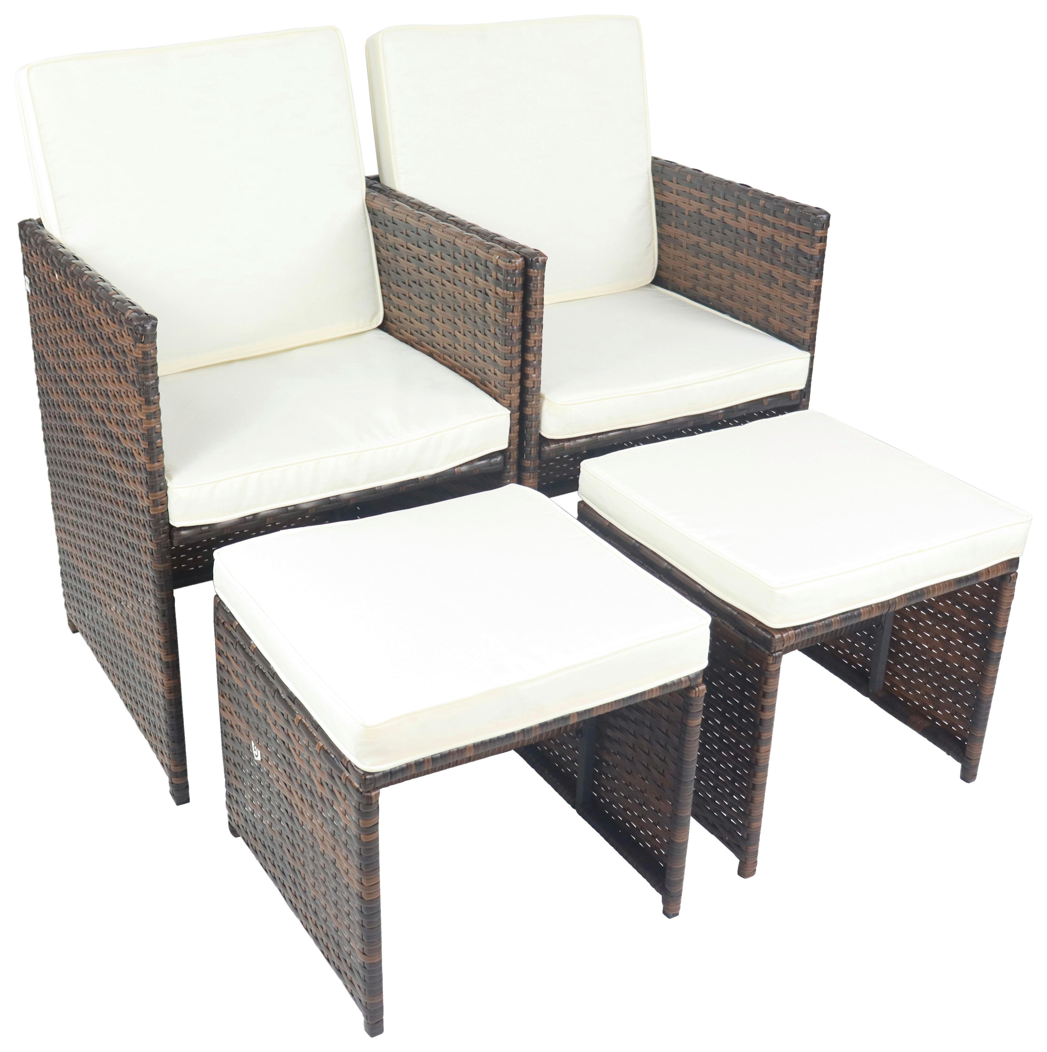 Gartensessel-Set 4-Tlg. Raloso Metall/Kunststoff/Textil - Braun/Weiß, MODERN, Kunststoff/Textil (53/84/53cm) - Ambia Garden