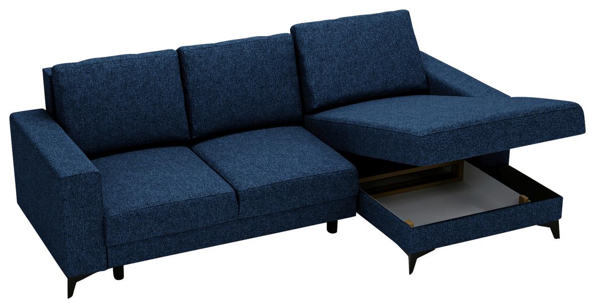 Ecksofa Harvey 244x156 cm mit Schlaffunktion Blau - Blau/Schwarz, Design, Textil (244/156cm) - Livetastic