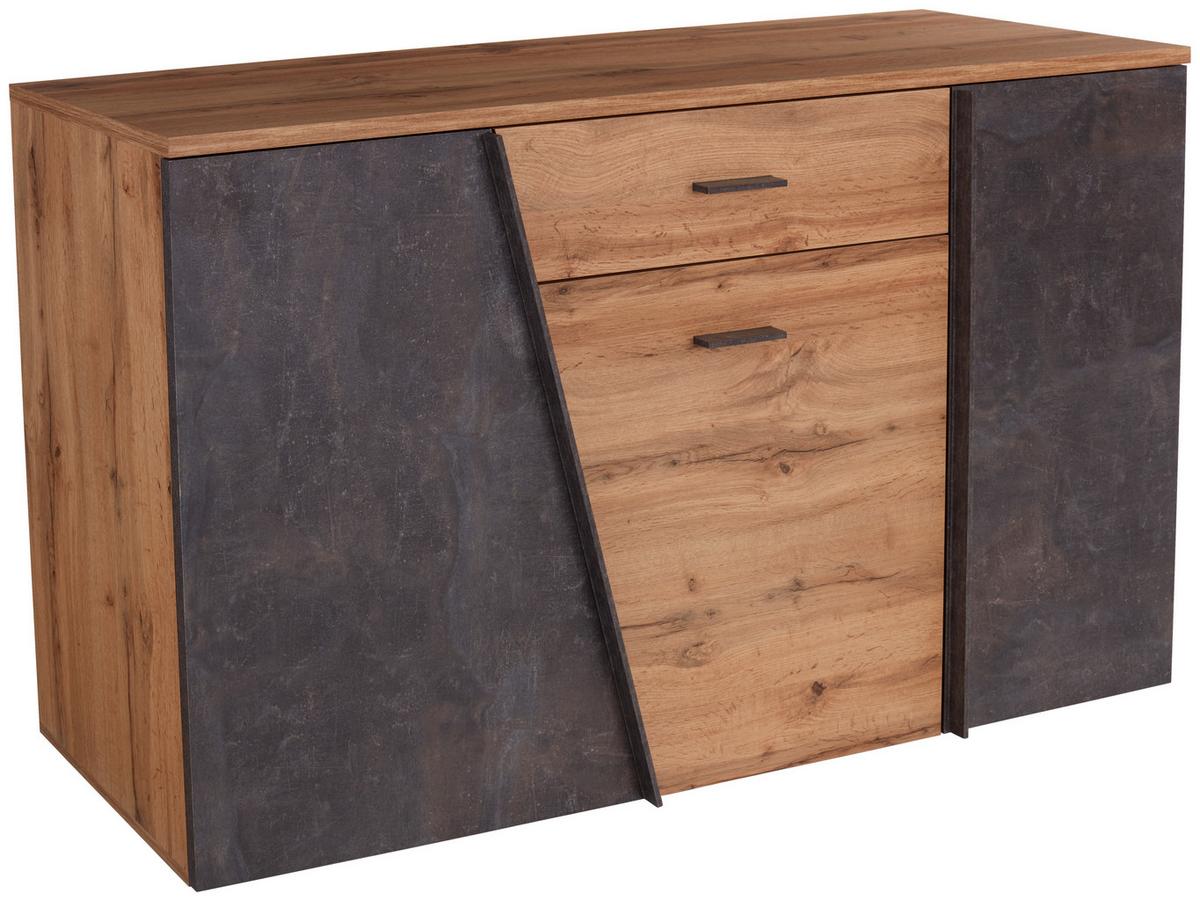 Tálalószekrény Venedig - tölgyfa színű/sötétszürke, Modern, faalapú anyag (150/87/40cm)