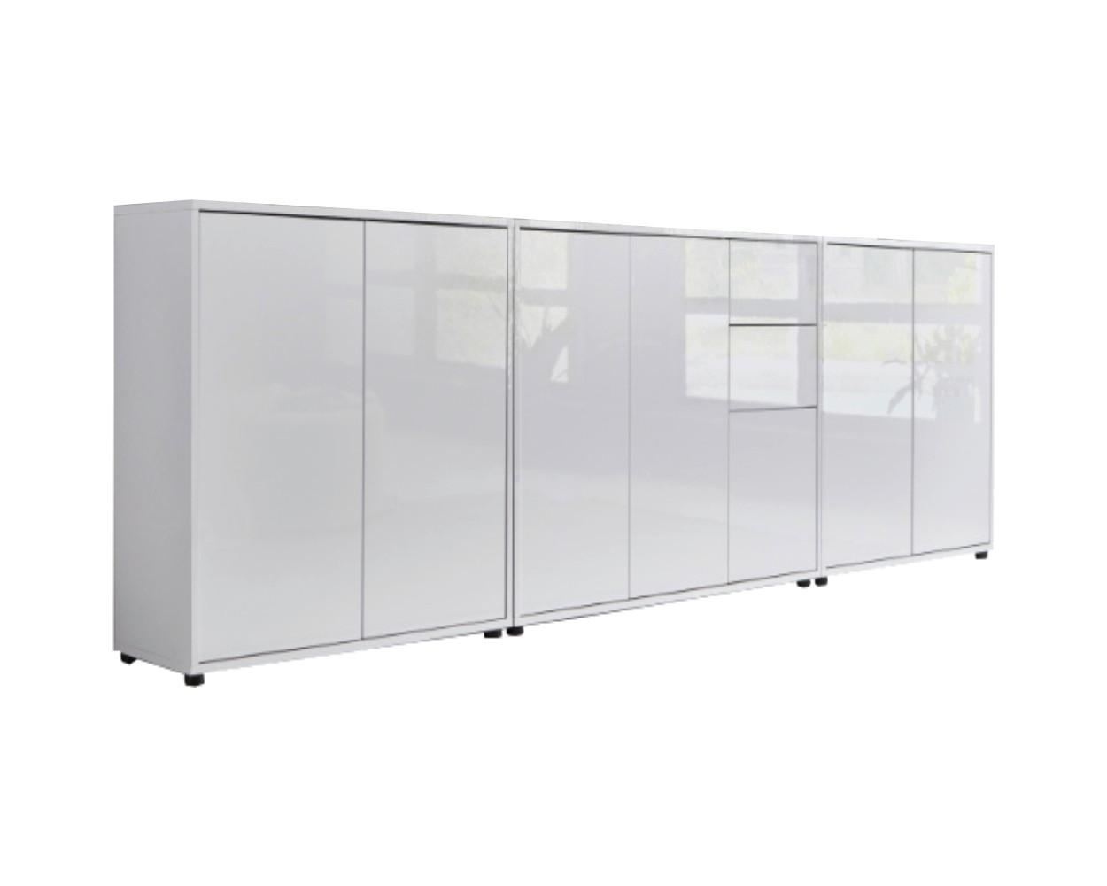 Sideboard Mailand 6 B: 263,5 cm Weiß - Weiß Hochglanz/Schwarz, MODERN, Holzwerkstoff (263,5/73/33cm) - MID.YOU