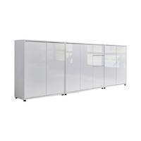 Sideboard Mailand 6 B: 263,5 Cm Weiß - Weiß Hochglanz/Schwarz, MODERN, Holzwerkstoff (263,5/73/33cm) - MID.YOU