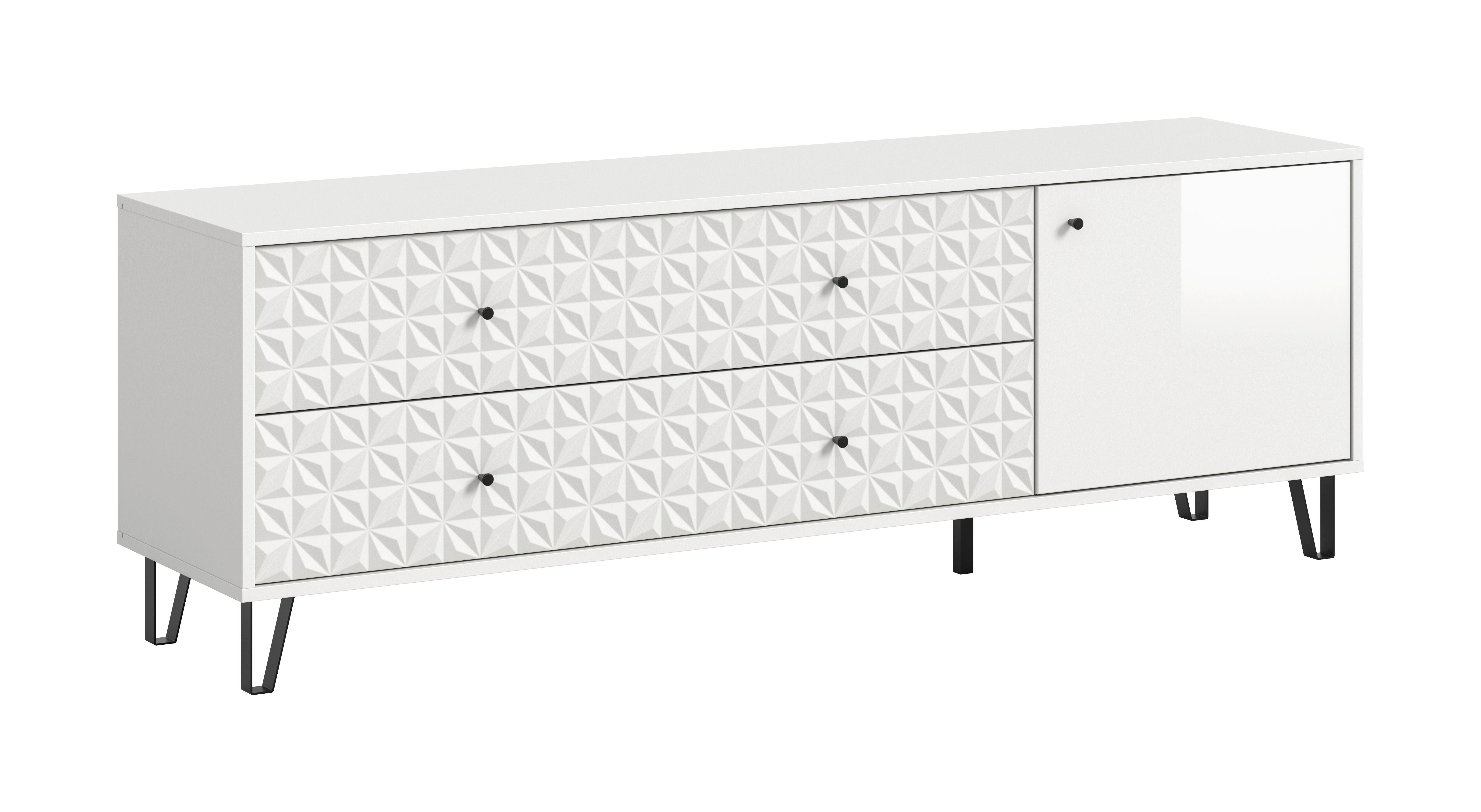 Lowboard Prisma Weiß Hochglanz B: 164 Cm - Weiß Hochglanz/Schwarz, Design, Holzwerkstoff (164/56/40cm) - Livetastic