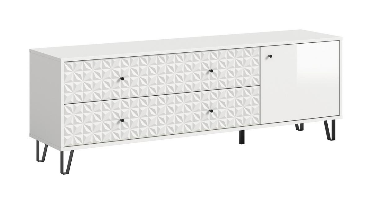 Lowboard Prisma Weiß Hochglanz B: 164 cm - Weiß Hochglanz/Schwarz, Design, Holzwerkstoff (164/56/40cm) - Livetastic