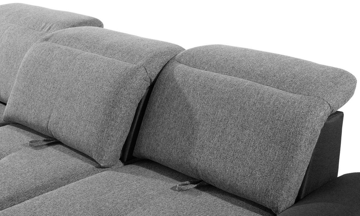 Ecksofa mit Schlaffunktion + Bettkasten Malaga, Webstoff - Dunkelgrau/Silberfarben, KONVENTIONELL, Textil (203/286cm) - Ondega
